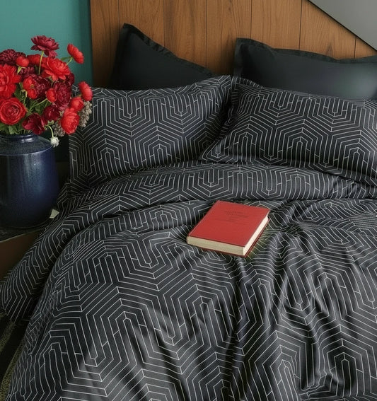 Strada Black Satin Bedding Set – Premium Cotton Satin Bed Linen