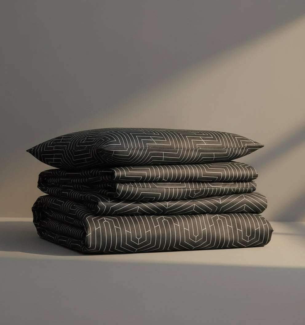 Strada Black Satin Bedding Set – Premium Cotton Satin Bed Linen