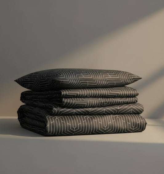 Strada Black Satin Bedding Set – Premium Cotton Satin Bed Linen